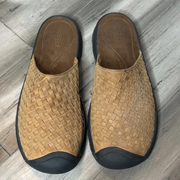 KEEN MENS SAN JUAN TAN WOVEN LEATHER SLIP ON SANDAL SHOES - Picture 9 of 12